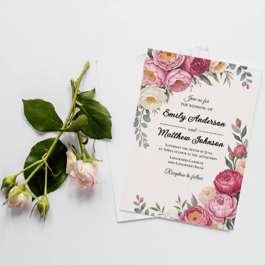 Pink Floral Bouquet Hochzeitseinladung Einladung
