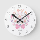 Pink Floral Bouquet Kinderzimmer für Mädchen Runde Wanduhr (Vorderseite)