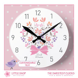 Pink Floral Bouquet Kinderzimmer für Mädchen Runde Wanduhr