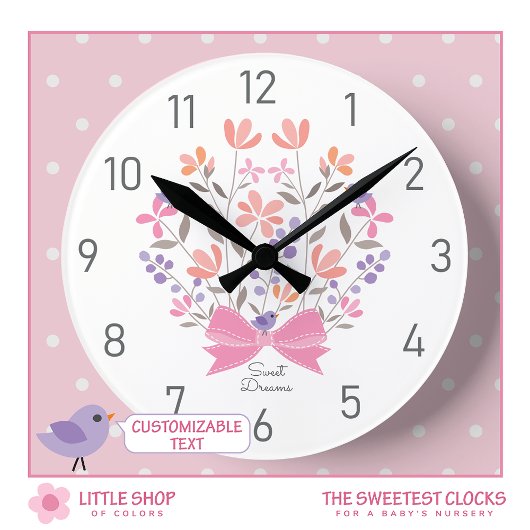 Pink Floral Bouquet Kinderzimmer für Mädchen Runde Wanduhr