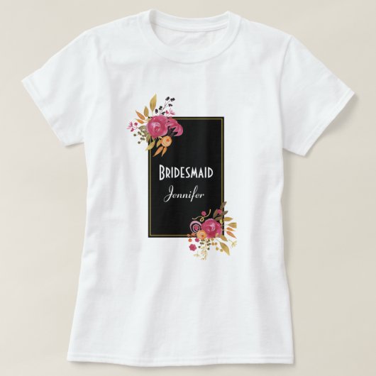 Pink Floral Bouquet mit schwarzem Rahmen T-Shirt (Design vorne)