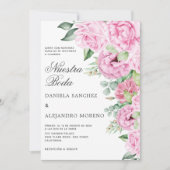 Pink Floral Bouquet Nuestra Boda Spanische Hochzei Einladung (Vorderseite)