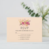 Pink Floral Bouquet Peach Pastel Wedding RSVP (Stehend Vorderseite)