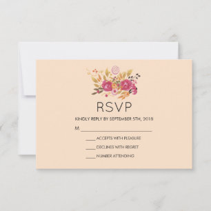 Pink Floral Bouquet Peach Pastel Wedding RSVP Karte