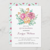 Pink Floral Bouquet Quinceanera Einladung (Vorne/Hinten)