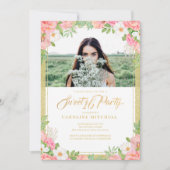 Pink Floral Bouquet Rose Sweet 16 Party Foto Einladung (Vorderseite)