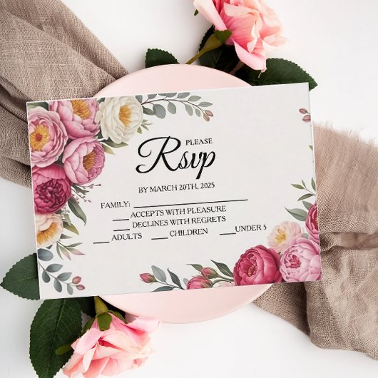 Pink Floral Bouquet RSVP Karten
