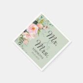 Pink Floral Bouquet Sage Green Mr. & Mrs. Wedding Serviette (Ecke)