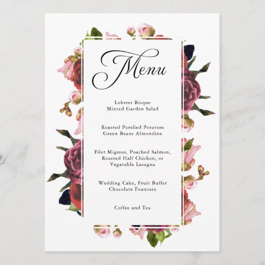 Pink Floral Bouquet Wedding Menu Menükarte (Vorderseite)