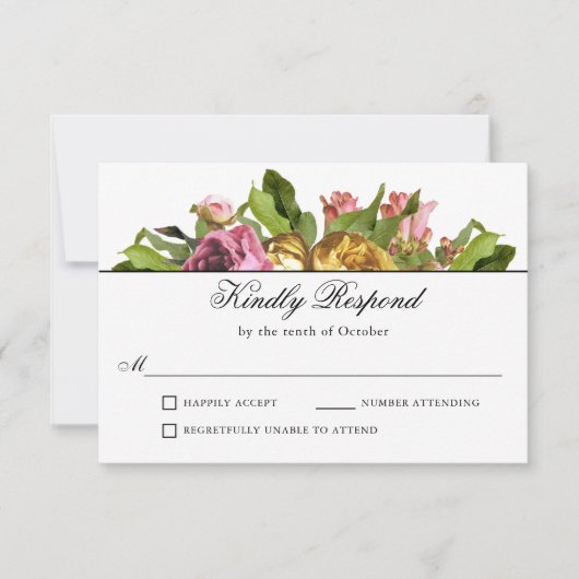 Pink Floral Bouquet Wedding RSVP Karte (Vorderseite)