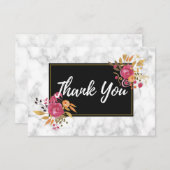 Pink Floral Bouquets auf Black Frame Wedding Danke Einladung (Vorne/Hinten)