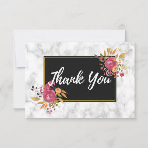 Pink Floral Bouquets auf Black Frame Wedding Danke Einladung