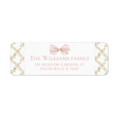 Pink Floral Bow Baby Dusche Rücksendeadressen-Aufk (Vorne)