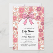 Pink Floral Bow Baby Shower - Girl Baby Shower Einladung (Vorderseite)