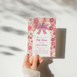 Pink Floral Bow Baby Shower - Girl Baby Shower Einladung