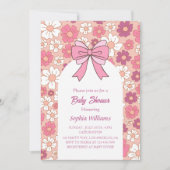 Pink Floral Bow Baby Shower - Girl Baby Shower Einladung (Vorderseite)