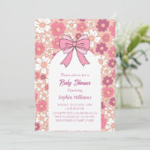 Pink Floral Bow Baby Shower - Girl Baby Shower Einladung (Stehend Vorderseite)