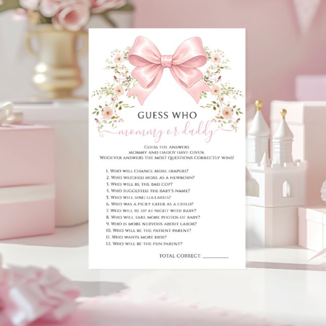 Pink Floral Bow Baby Shower Mommy or Daddy Game (Von Creator hochgeladen)