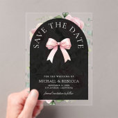 Pink Floral Bow Black Wedding Save the Date Acryleinladungen (Insitu (Handheld))