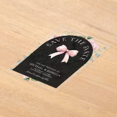 Pink Floral Bow Black Wedding Save the Date Acryleinladungen (Ablage )