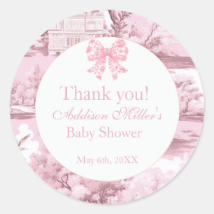 Pink Floral Bow Coquette Baby Girl Dusche Runder Aufkleber
