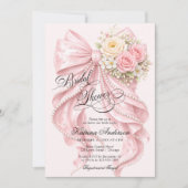 Pink Floral Bow Elegant Bridal Shower  Einladung (Vorderseite)