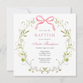Pink Floral Bow Taufe Christening Einladung