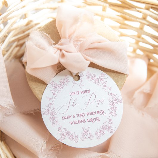 Pink Floral Bow Toile Teddy Bear Baby Dusche Geschenkanhänger
