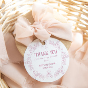 Pink Floral Bow Toile Teddy Bear Baby Dusche Geschenkanhänger