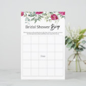 Pink Floral Brautparty Game BINGO (Stehend Vorderseite)