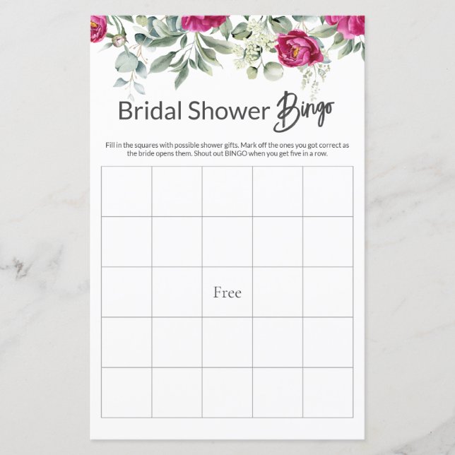 Pink Floral Brautparty Game BINGO (Vorderseite)