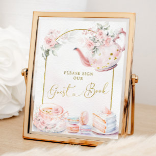 Pink Floral Brautparty Tee Party Gästebuch