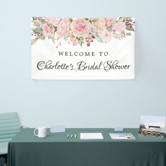 Pink Floral Brautparty Willkommensbanner Banner (Messeveranstaltung)