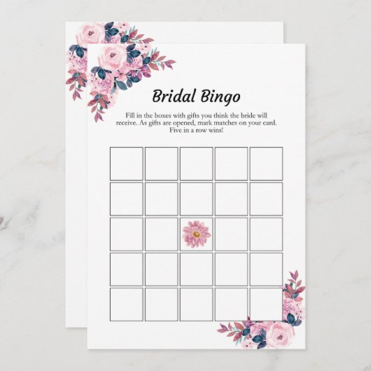 Pink Floral Bridal Bingo Brautparty Game Cards Einladung (Vorne/Hinten)