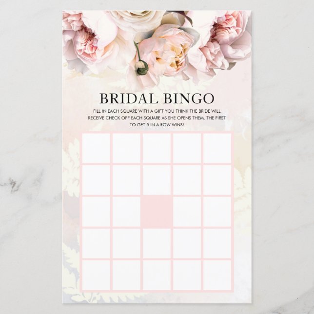Pink Floral Bridal Bingo Game Card (Vorderseite)