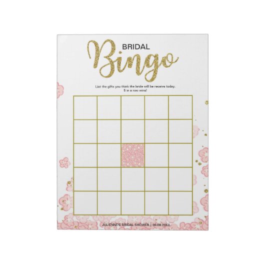 Pink Floral Bridal Bingo Notizblock (Rotiert)