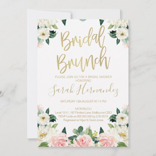Pink Floral Bridal Brunch Bridal Dusche Einladung (Vorderseite)