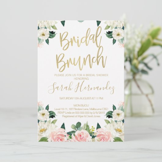 Pink Floral Bridal Brunch Bridal Dusche Einladung (Stehend Vorderseite)
