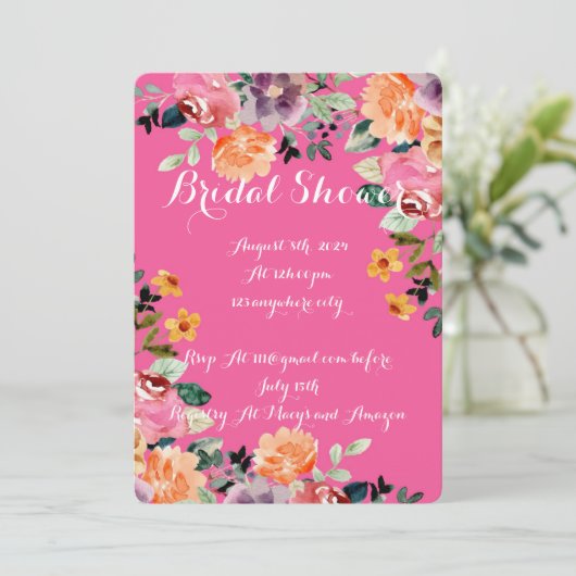 PINK FLORAL BRIDAL SHOWER EINLADUNG (Stehend Vorderseite)
