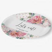Pink Floral Bridal Shower  Pappteller (Schrägansicht)