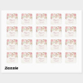 Pink Floral Bridal Shower Spring Wedding Favor Tag Quadratischer Aufkleber (Blatt)