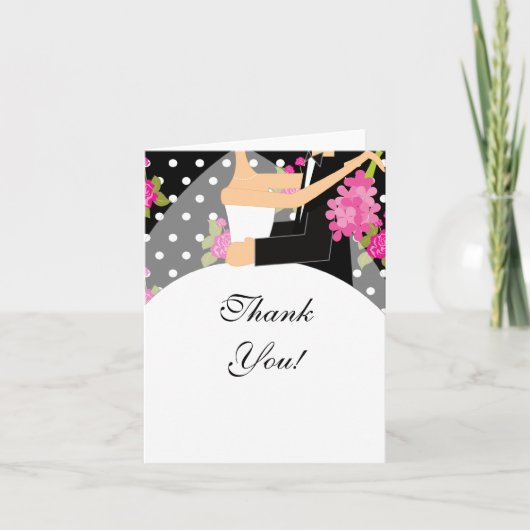Pink Floral Bride & Groom Thank You Note Card Dankeskarte (Vorderseite)