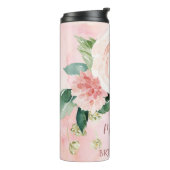 Pink Floral Bridesmaid mit Namen Thermosbecher (Nach links gedreht)