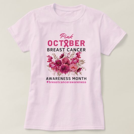 Pink Floral Brustkrebs Bewusstsein Frauen T-Shirt (Design vorne)
