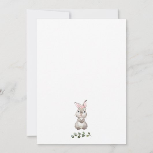 Pink Floral Bunny Baby Dusche Grüne Einladung (Rückseite)