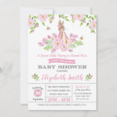 Pink Floral Bunny Baby Dusche Woodland Girl Rabbit Einladung (Vorderseite)