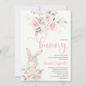 Pink Floral Bunny Baby Shower Girl Einladung (Vorderseite)