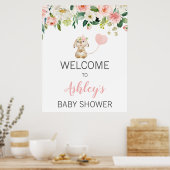Pink Floral Bunny Balloon Baby Dusche Begrüßungsze Poster (Küche)