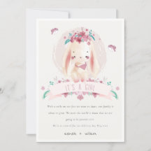 Pink Floral Bunny & Birds Baby Girl Ankündigung