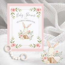 Pink Floral Bunny Budget Kinderdusche Einladung